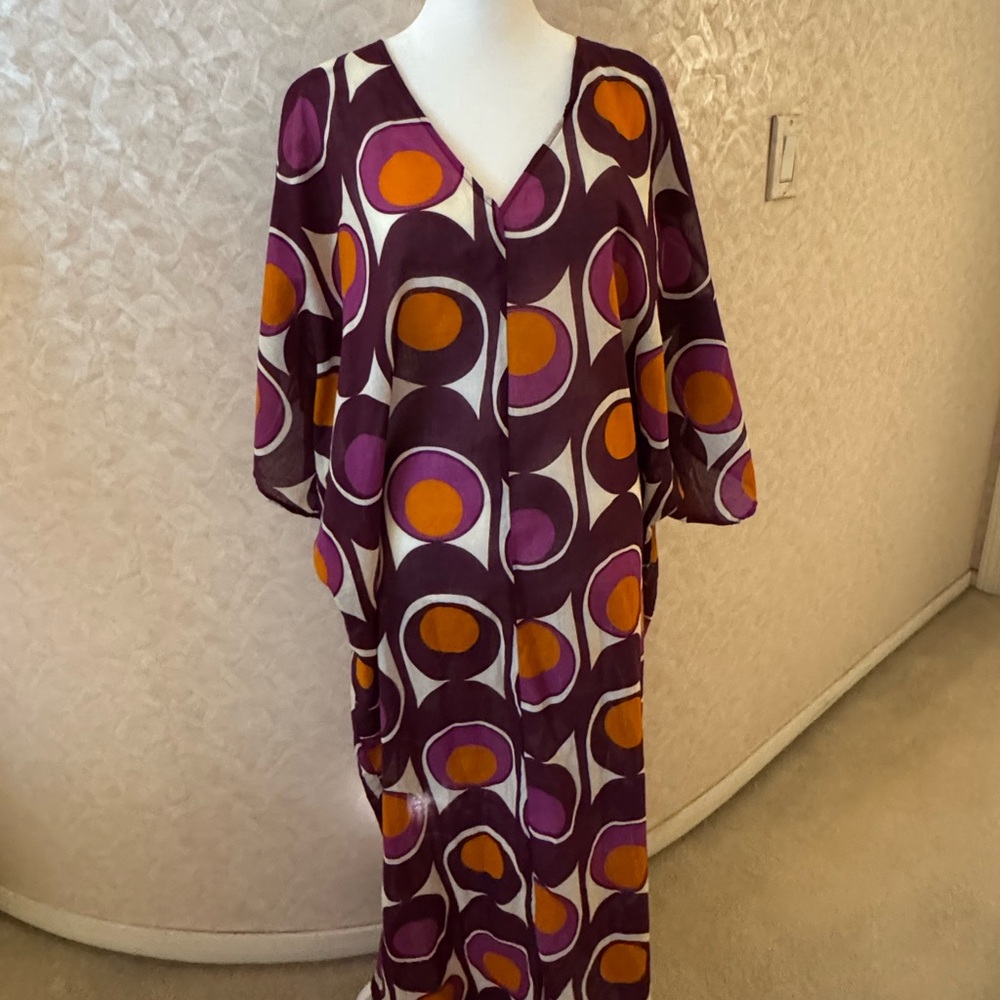 Zara Purple and Orange Resort Maxi Dress with Dolman Sleeves